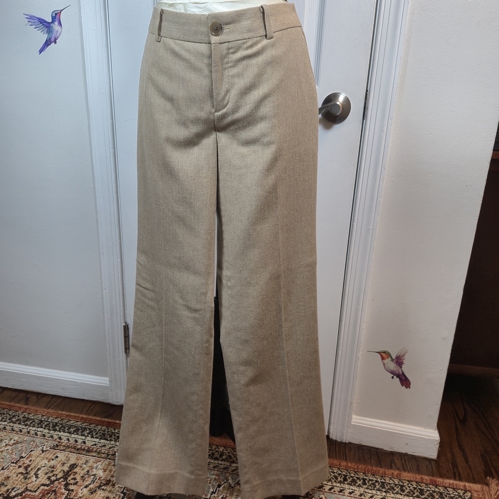 Banana Republic Martin Fit Tan Herringbone Wool Blend Wide Leg Trousers 4 - Picture 2 of 6